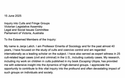 Inquiry into Cults and Fringe Groups for the  Victorian Legislative Assembly